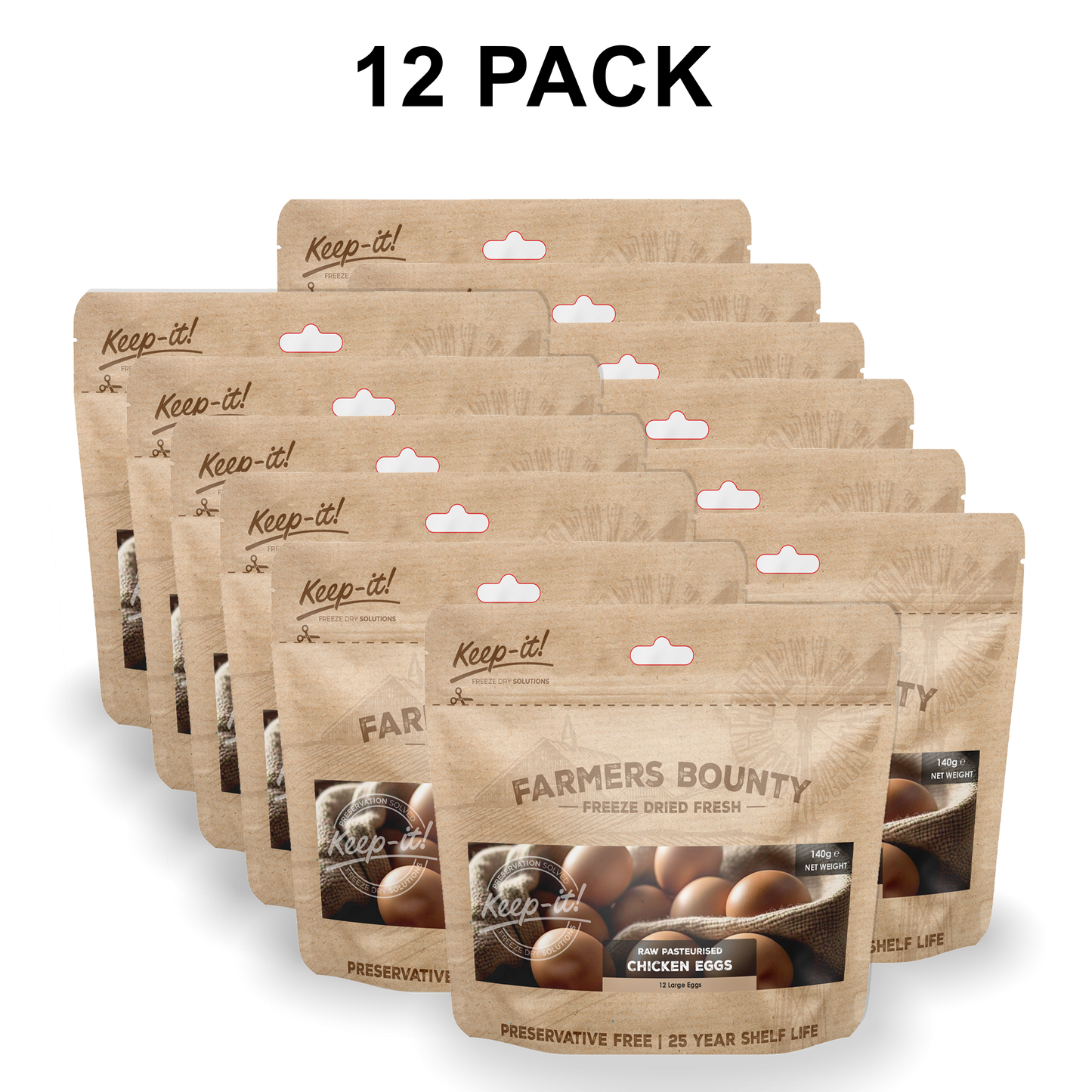 12 Pack - Freeze Dried Pasturised Egg Powder 12 Large Eggs (144 eggs)