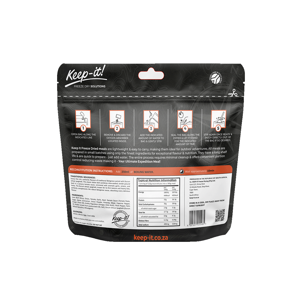 prepared meal, Adventure meal, freeze dried, freeze-dried, Adventure Food, 25 years, Healthy meal, expedition, hiking, adventure, healthy, Bolognese, bolognaise, spaghetti, Durum wheat, Keep-it, Keep it