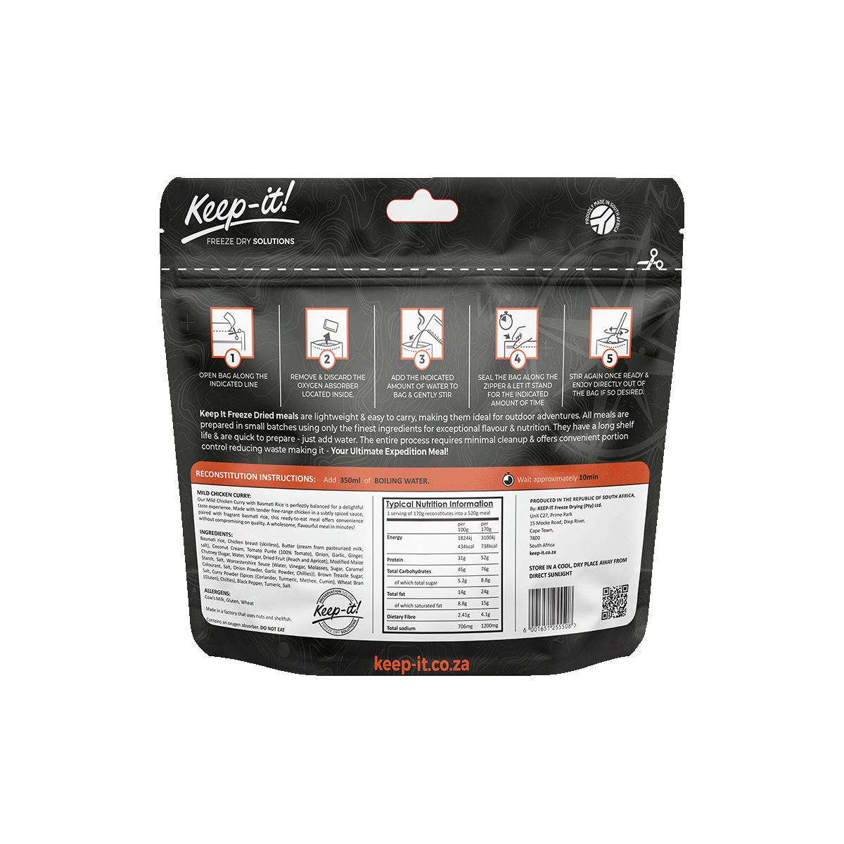prepared meal, Adventure meal, freeze dried, freeze-dried, Adventure Meals, 25 years, Healthy meal, expedition, hiking, adventure, healthy, mild, chicken, chicken curry, Keep-it, Keep it