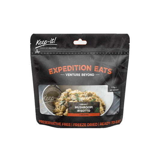prepared meal, Adventure meal, freeze dried, freeze-dried, Adventure Food, 25 years, Healthy meal, expedition, hiking, adventure, healthy, vegetarian, mushroom, risotto, Keep-it, Keep it