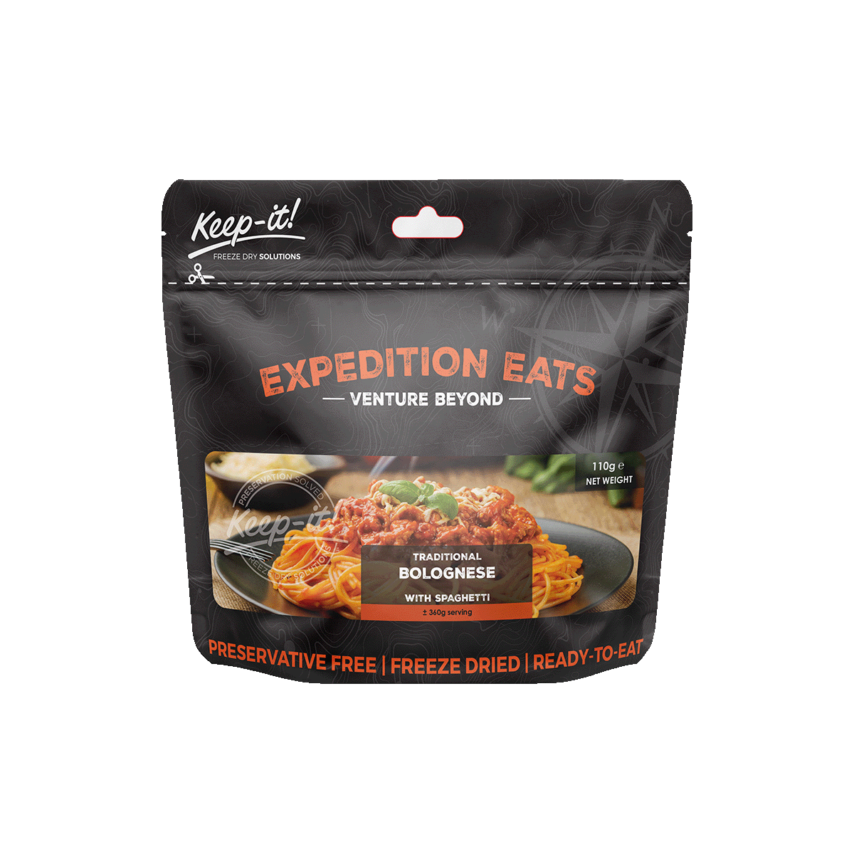 prepared meal, Adventure meal, freeze dried, freeze-dried, Adventure Food, 25 years, Healthy meal, expedition, hiking, adventure, healthy, Bolognese, bolognaise, spaghetti, Durum wheat, Keep-it, Keep it