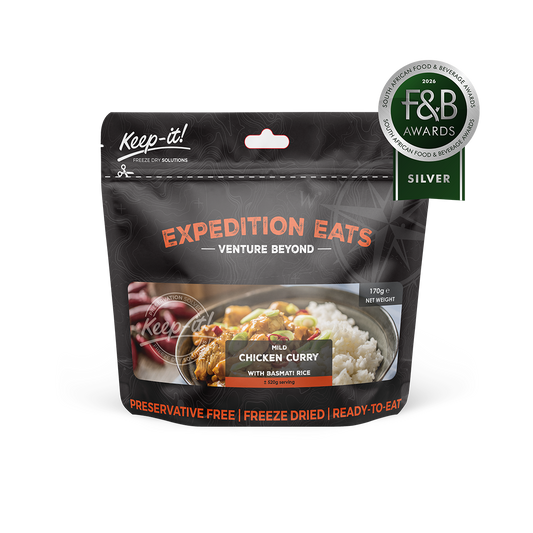 prepared meal, Adventure meal, freeze dried, freeze-dried, Adventure Meals, 25 years, Healthy meal, expedition, hiking, adventure, healthy, mild, chicken, chicken curry, Keep-it, Keep it